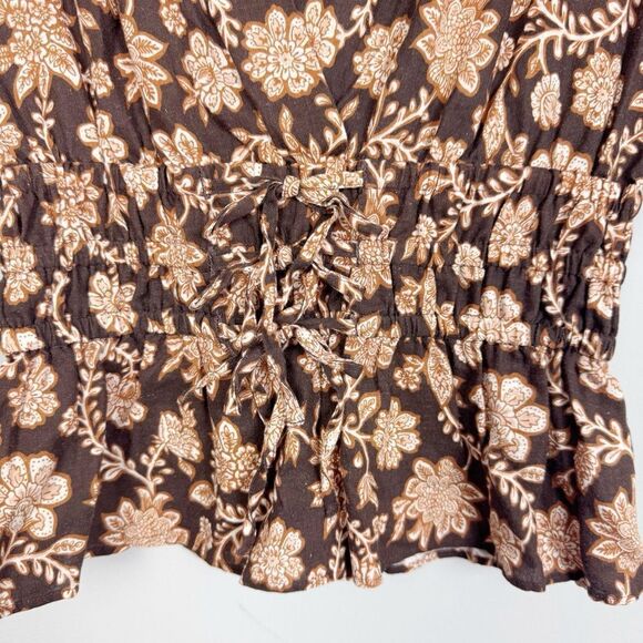 DEREK LAM 10 CROSBY | Rhea Puff Sleeve Floral Brown V-neck Top Women’s Size 0 - Picture 6 of 11